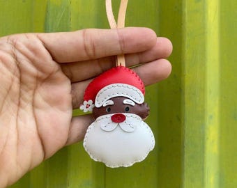 Black Santa Christmas Bag Charm, Holiday Keychain, Handmade Vegan Leather Bag Accessory, Cute Christmas Gift, Stocking Stuffer