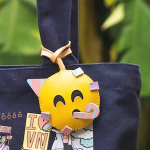 Celebrating Bag Charm, Emoji Bag Charm, Microfiber Vegan Leather Bag Charm, Handbag and Purse Charm, Cute Emoji Keychain