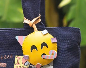 Celebratory Emoji Bag Charm: Vegan Leather Handbag Purse Charm