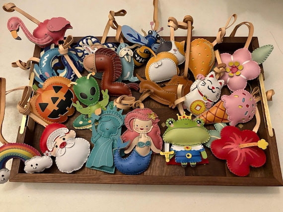 Handmade Vegan Leather Bag Charm, Retro Childhood Character Keychain – Vegan Leather Purse Charm, Whimsical Bag Gift for Her