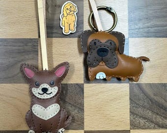 Handmade Dog Breed Bag Charm: Eco-Friendly Leather Keychain Gift