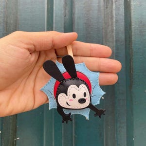 Oswald Rabbit Bag Charm – Vegan Leather Keychain, Cartoon Character Purse Charm, Unique Gift for Her, Handbag Accessory