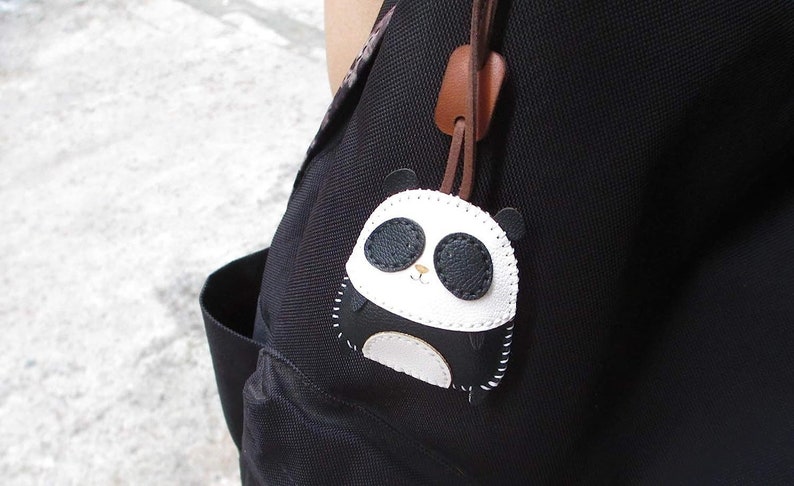 Panda Cute Leather Charm, Unique Bag Charm, Cute Key Chain, Handmade Bag Charm, Keychain Gift, Animal Keychain image 3