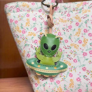 Miss Fury Bag Charm, Handmade Adorable Microfiber Leather Bag Charm Keychain – Microfiber Accessory for Bags & Keys Alien