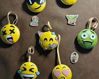 Emoji Microfiber Bag Charm, Party Face Bag Charm, Cute Emoji Keychain, Gift for Her, Microfiber Handbag & Purse Charm Handmade Gift