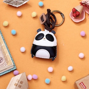 Panda Cute Leather Charm, Unique Bag Charm, Cute Key Chain, Handmade Bag Charm, Keychain Gift, Animal Keychain Panda