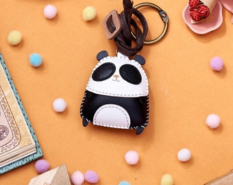 Panda Cute Leather Charm, Unique Bag Charm, Cute Key Chain, Handmade Bag Charm, Keychain Gift, Animal Keychain
