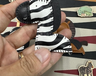 Handmade Leather Zebra Bag Charm - Horse Keychain – Vegan Leather Animal Collection Bag Charm, Purse Pendant, Car Hanging Accessory