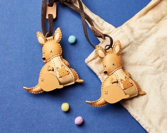 Kangaroo Leather Bag Charm, Unique Bag Charm, Cute Key Chain, Handmade Bag Charm, Keychain Gift, Animal Keychain, Unique Small Gift