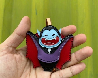Dracula Vegan Leather Bag Charm: Gothic Vampire Keychain Accessory