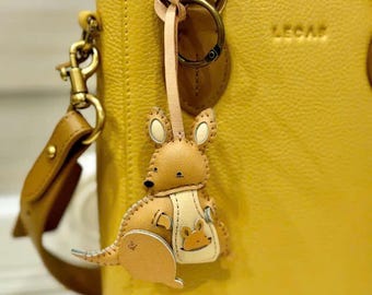 Animal Bag Charm, Unique Kangaroo Key Chain, Handmade Vegan Leather Bag Charm, Unique Handmade Gift, NYC Iconic