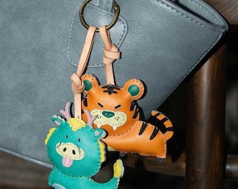 Handmade Leather Animal Bag Charm, Animal Keychain, Purse Accessory, Car Hanging Decor, Thoughtful Small Gift