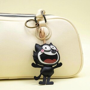 Miss Fury Bag Charm, Handmade Adorable Microfiber Leather Bag Charm Keychain – Microfiber Accessory for Bags & Keys Felix the Cat