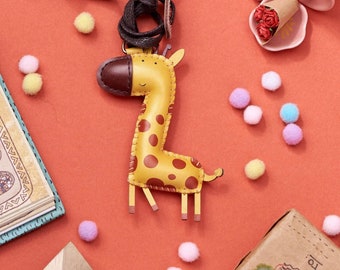 Giraffe Leather Bag Charm, Unique Bag Charm, Cute Key Chain, Handmade Bag Charm, Keychain Gift, Animal Keychain, Unique Small Gift