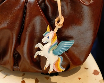 Unicorn Vegan Leather Bag Charm – Handmade Keychain, Cute Purse Accent for Travel & Thoughtful Gifts