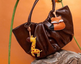 Animal Charm Keychain: Vegan Leather Bag Accessory, Hand-Stitched