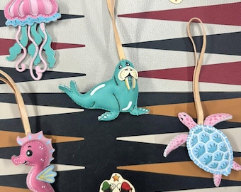 Handmade Walrus Bag Charm: Microfiber Leather Keychain Gift
