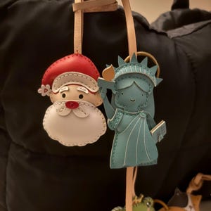 Holiday Collection – Lady Liberty & Santa Claus Bag Charm | Handmade Christmas Keychain | Unique Gift for Bag or Purse
