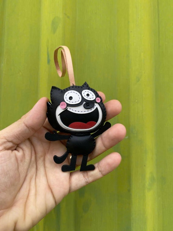 Felix the Cat Vegan Leather Bag Charm: Hand-Stitched Keychain Accessory