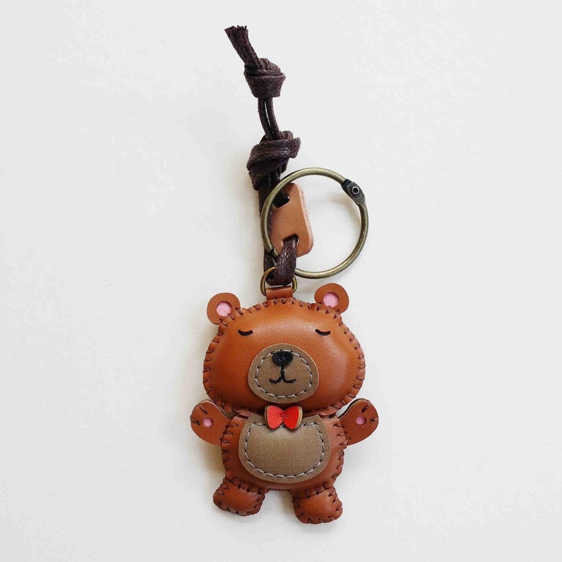 Panda Cute Leather Charm, Unique Bag Charm, Cute Key Chain, Handmade Bag Charm, Keychain Gift, Animal Keychain image 9