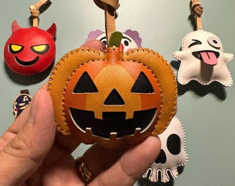 Hand-Stitched Vegan Leather Emoji Bag Charm - Halloween Trick or Treat