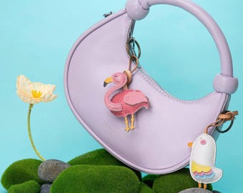 Vegan Leather Animal Bag Charm Keychain - Handcrafted Tick & Pick Design