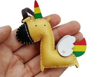 Unicorn Leather Toy, Cute Leather Bag Charm, Lovely Animal Keychain, Unique Accessories, Leather Gift, Bag Charm for Handbag