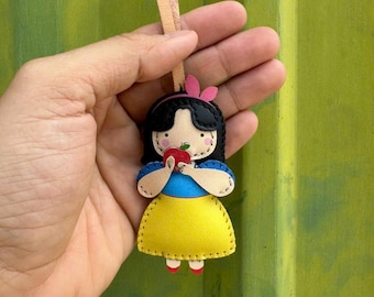 Snow White Bag charm, Tickpick Collection Bag Charm – Handmade Vegan Leather Keychain, Cute Purse Charm for Travel & Gifts