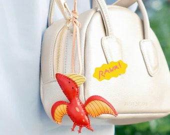 Dinosaur Bag Charm: Vegan Leather Dino Keychain Gift