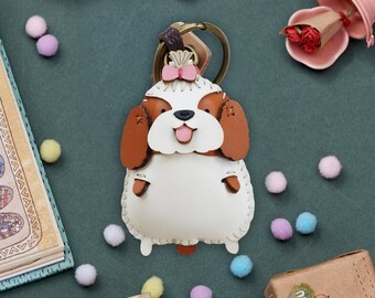 Handmade Shih Tzu Bag Charm: Vegan Leather Dog Keychain