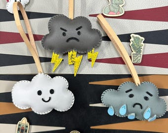 Hand-Stitched Vegan Leather Cloud Bag Charm: Natural Collection Keychain