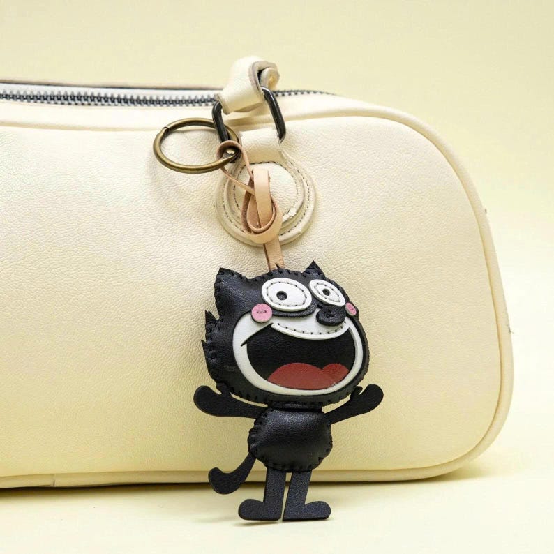 Panda Cute Bag Charm, Unique Microfiber Bag Charm, Cute Key Chain, Handmade Bag Charm, Keychain Gift, Animal Keychain Felix the Cat