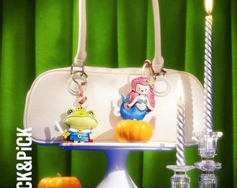 Cute Vegan Leather Purse Charm – Retro Cartoon Character Keychain, Small Gift for Her, TickPickDesigns, Friendsgiving Picks