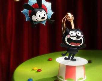 Ciondolo per borsa a forma di cartone animato retrò in pelle vegana: adorabile portachiavi regalo per lei / TickPickDesigns