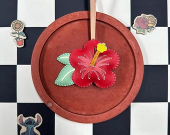 Handmade Hibiscus Flower Bag Charm: Microfiber Leather Keychain Gift