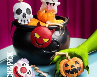 Holiday Collection Bag Charm | Spooky Halloween Keychain – Vegan Leather Ghost & Skeleton Purse Charm, Handmade Backpack Accessory