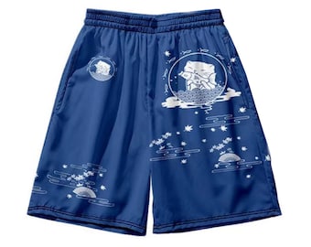 Japanese Tokyo Shibuya Happi Shiba Inu Dog Neko Kawaii Cat One Piece Beach Shorts