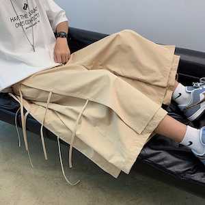 Japanese High Fashion Cropped Rope elastic waist Pants HIP HOP Skirt SHINJUKU Japandi- Black, Green, Beige 3 Colors