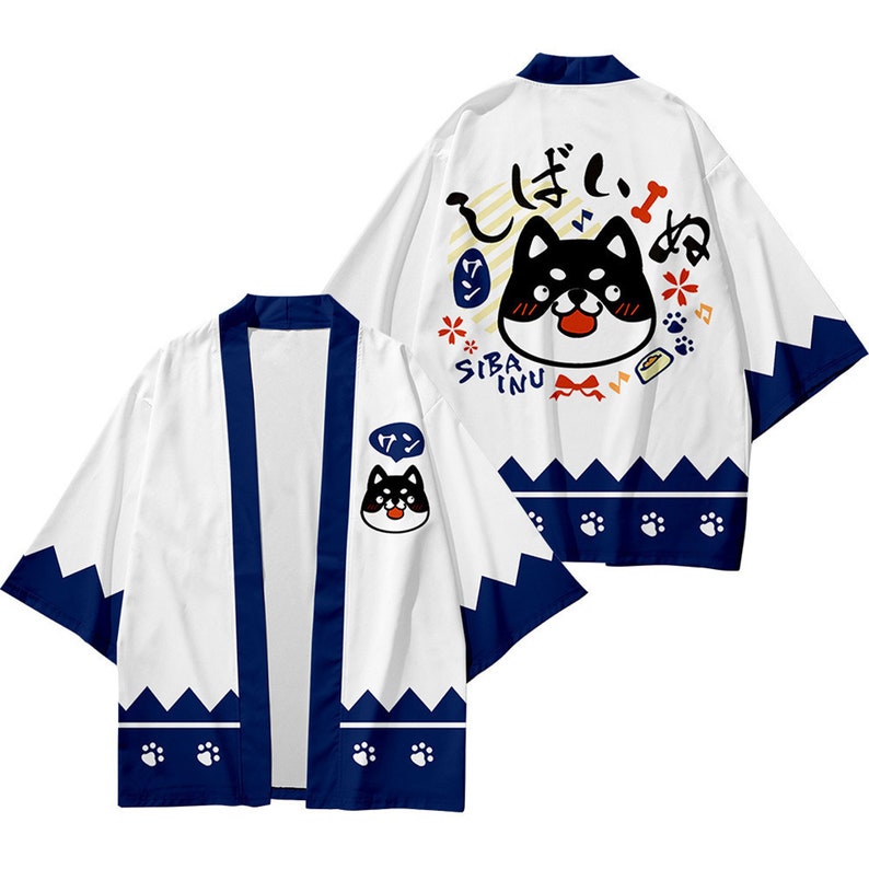 Japanese Tokyo Shibuya Light Kimono Happi Shiba Inu Dog Neko Cat CARDIGAN Black Shiba Inu