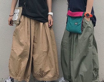 Japanese Neutral Retro Loose Bloomers Wide Leg Culottes Casual Elastic Waist Cargo Pants Yamamoto style