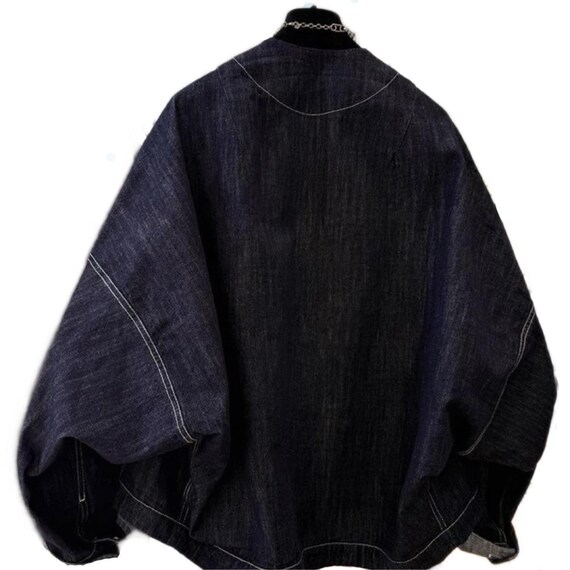 Japandi Korean Batwing Sleeves Noragi Kimono Cardigan Denim Jeans