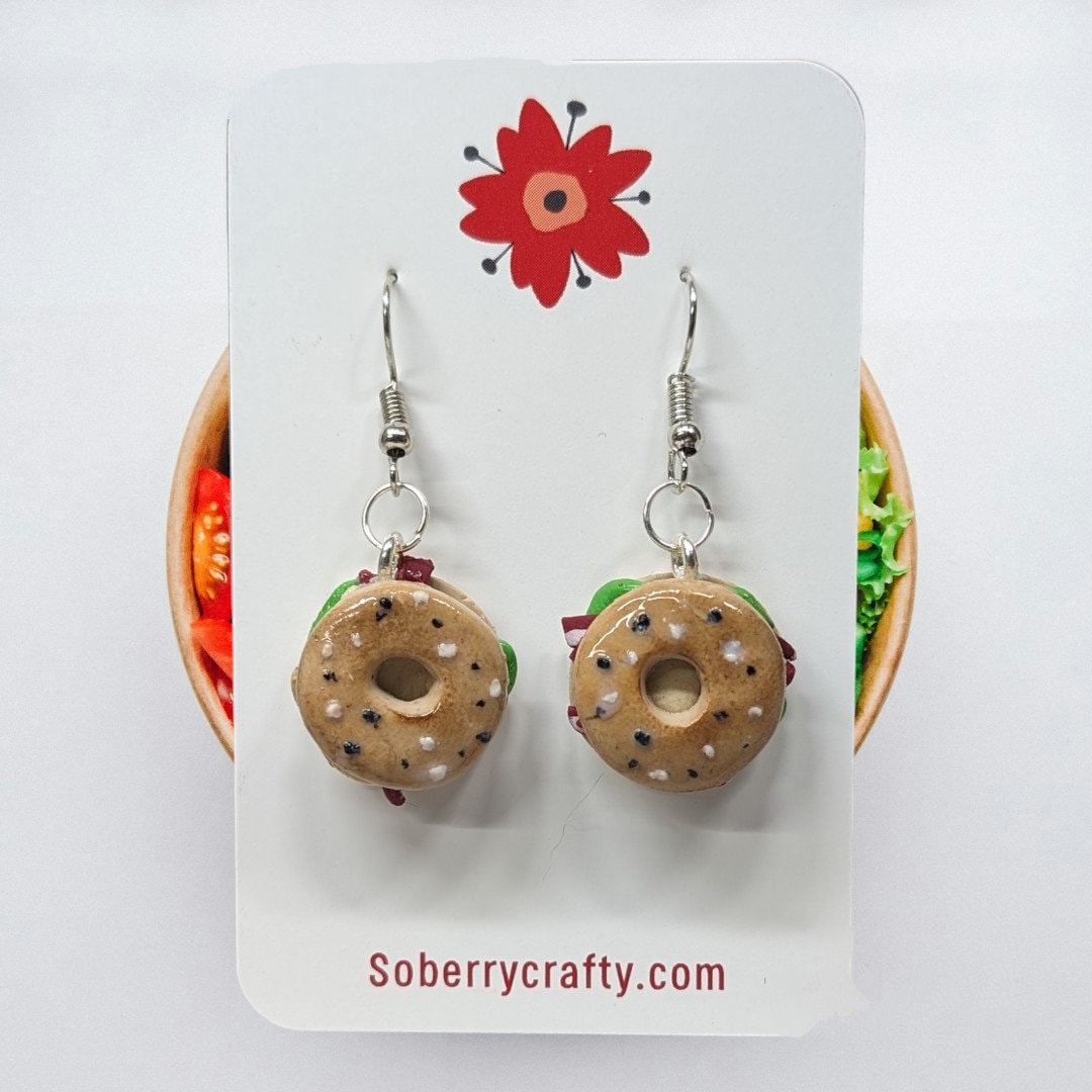 Bagel sandwich novelty Dangle earrings