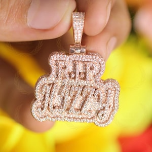 Customized Moissanite Letter/Word Pendent, 1.5X1.0" Word Moissanite Rapper Gift Letter Pendent, Stage Party Wear Pendent Pass Diamond Tester