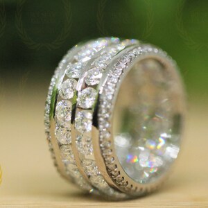 Timeless Four Row Eternity Band, 8.02CTW Colorless Round Moissanite Anniversary Band, Anniversary Gifts, Matching Band, 14k White Gold Band