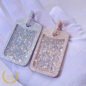 Full Iced Out Hip Hop Dog Tag Round Moissanite Pendent, Pass Diamond Tester, Birthday Gift Pendent, Gold Plated Pendent,Custom Charm Pendent
