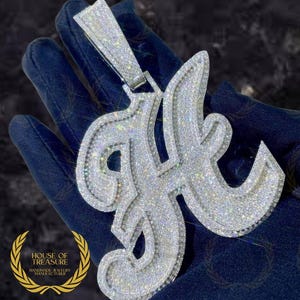Custom Moissanite Letter Pendent, 4.5&quot;X5.0&quot; Letter &#39;&#39;H&#39;&#39; Moissanite Rappers Letter Pendent, Birthday Gift Letter Pendent Pass Diamond Tester