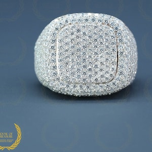 New attractive design hip hop diamond ring Fully Iced Out 11.96CT VVS1 Round Moissanite Square Shape Halo Men&#39;s Ring, 14k White Gold Plated