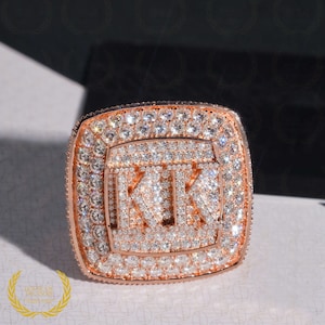 Full Iced Out Ring, Custom Number Letter Championship Ring, Custom Bust Down Hip Hop Ring, VVS1 Colorless Moissanite Sparkle Ring, Halo Ring