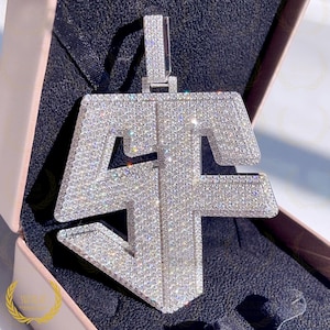 Custom Moissanite Letter/Name/Logo Pendent, 4.0"X4.5" Letter ''SF'' Moissanite Rappers Pendent, Birthday Gift Pendent, Passes Diamond Tester