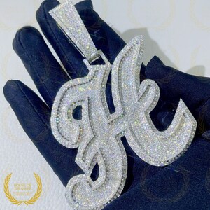 Custom Moissanite Letter Pendent, 4.5"X5.0" Letter ''H'' Moissanite Rappers Letter Pendent, Birthday Gift Letter Pendent Pass Diamond Tester